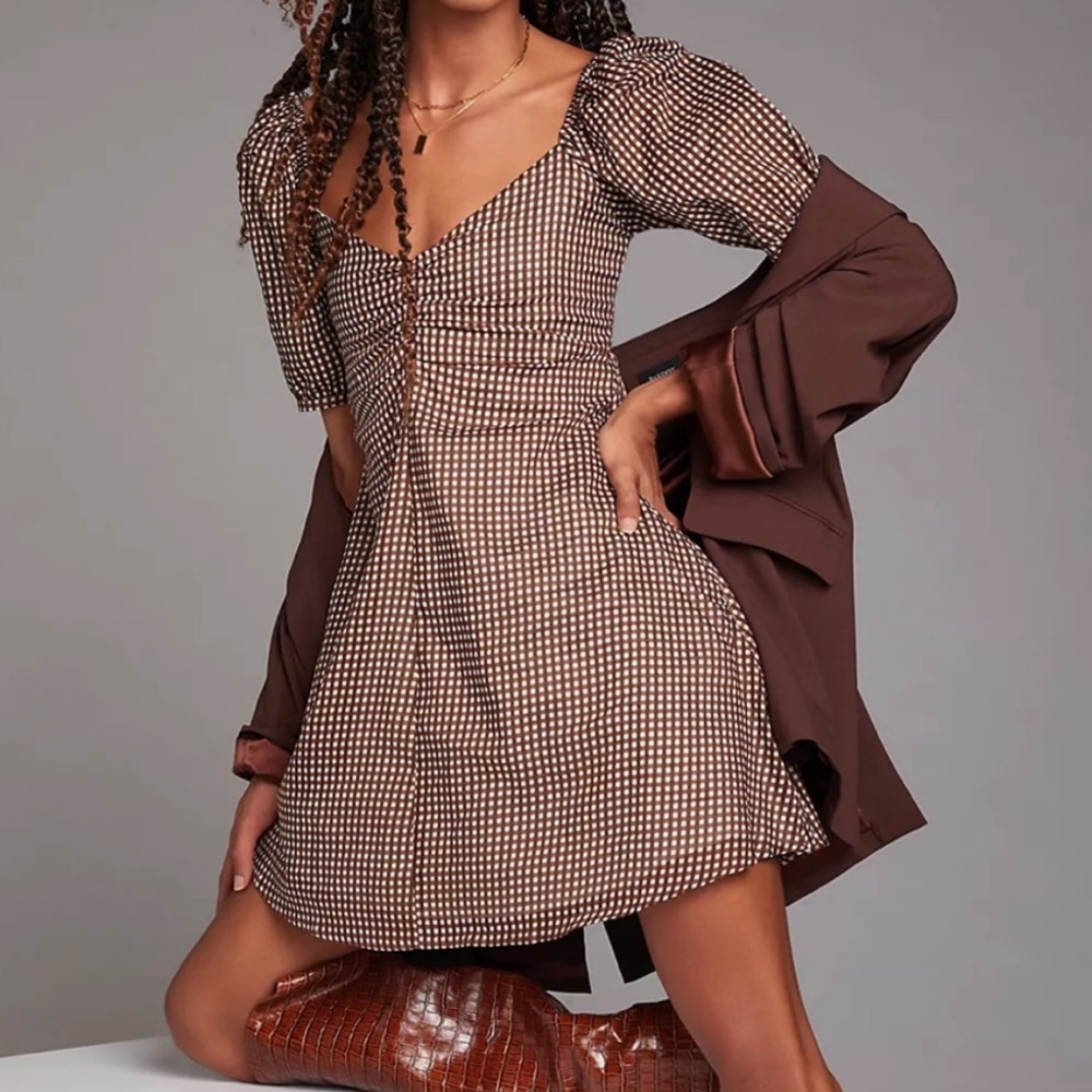 Faithfull the Brand Brown Checked Mini Dress